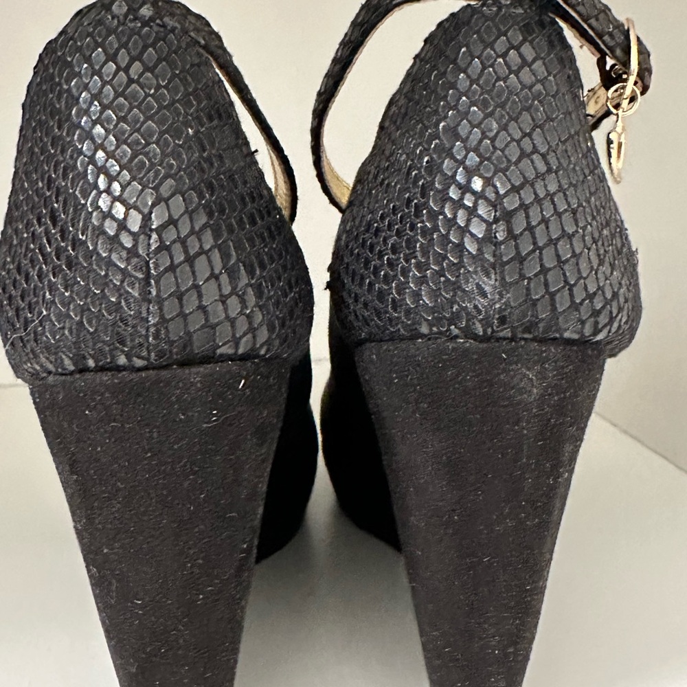 Black Wedge Heels with Ankle Strap - Picture 4 of 6